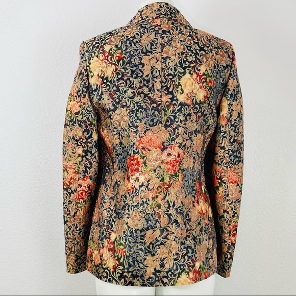 Elegance Paris Printed Flower Blazer Jacket Brown Black Gold size 10 - Picture 7 of 8